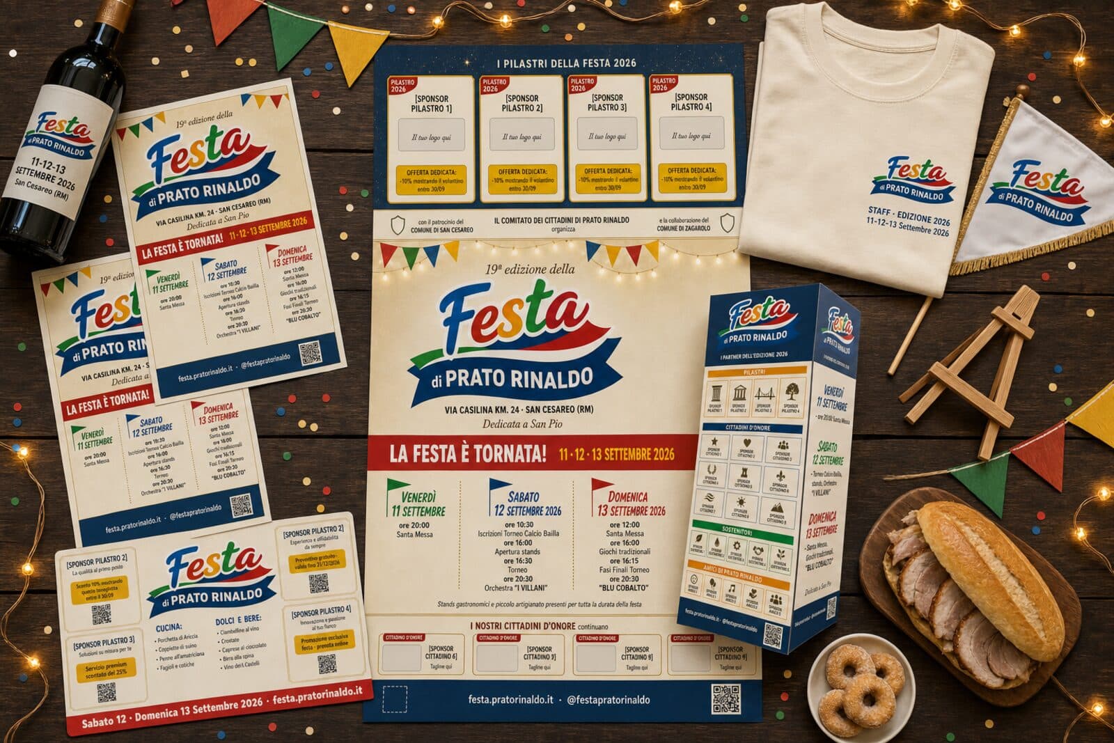 Composizione flat-lay con tutti i materiali della festa